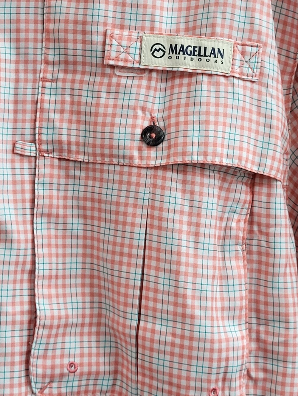 Magellan Men's Fish Gear Shirt Aransas Pass Salmon Teal Moisture Wicking Size XL - Picture 6 of 12